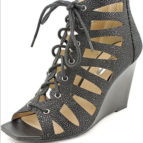 INC International Concepts Shoes - INC wedge 9.5 Silviah black sandal lace up shoes